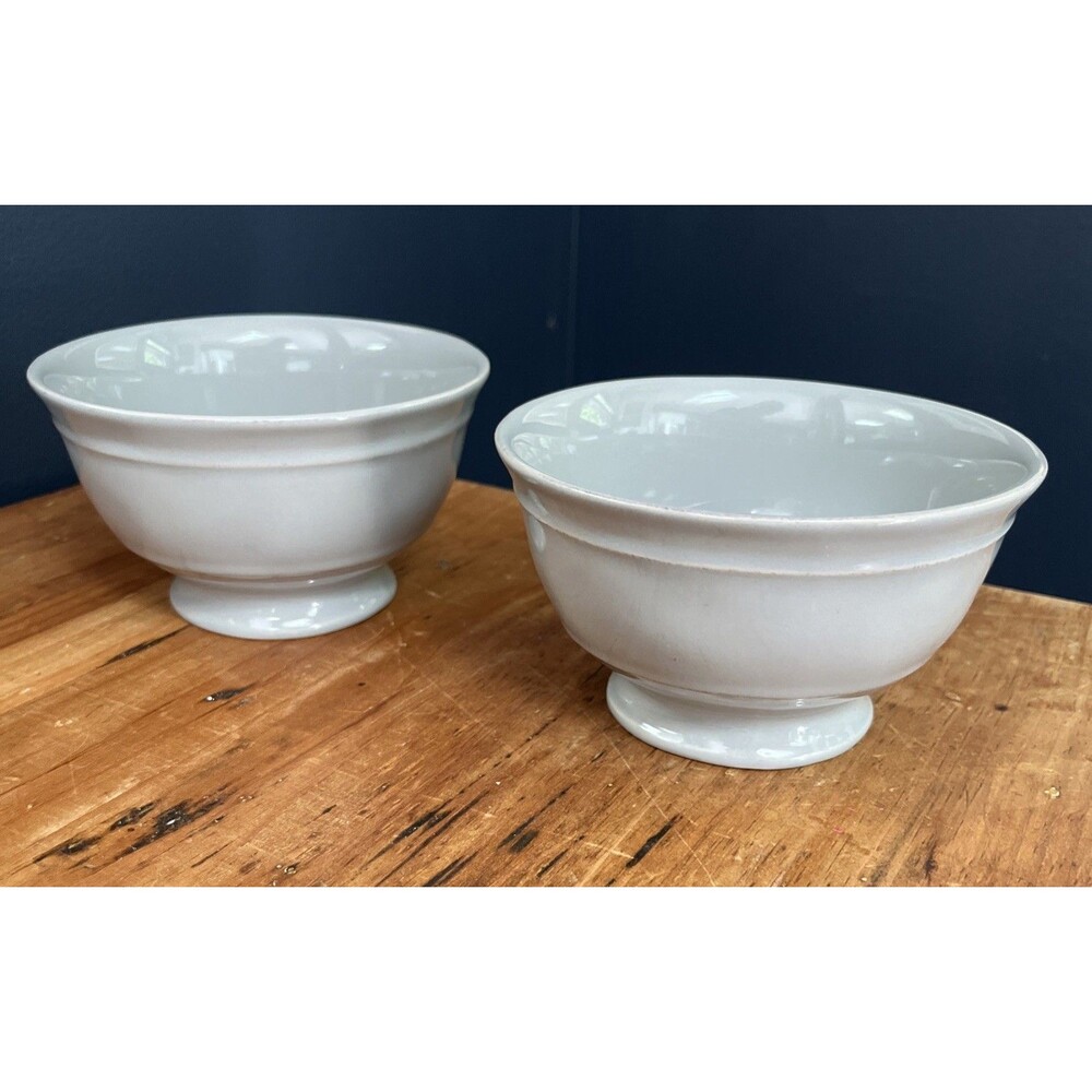 2 Pottery Barn Cambria Gray Soup Cereal Bowl Made in Portugal Ceramic Footed